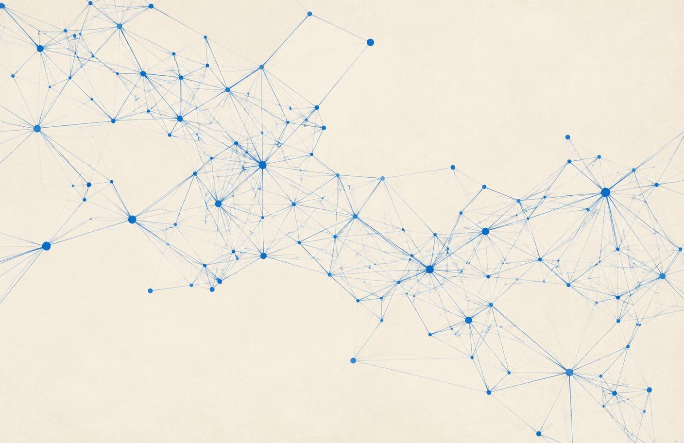Abstract lattice of connected blue nodes on an ivory surface
